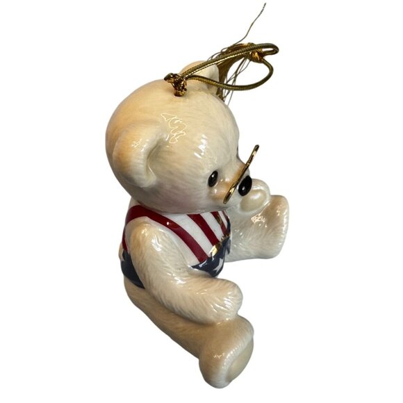Brandys Teddy 96 Patriotic Bear Ornament Beige Ceramic With Glasses & Box - Picture 7 of 9